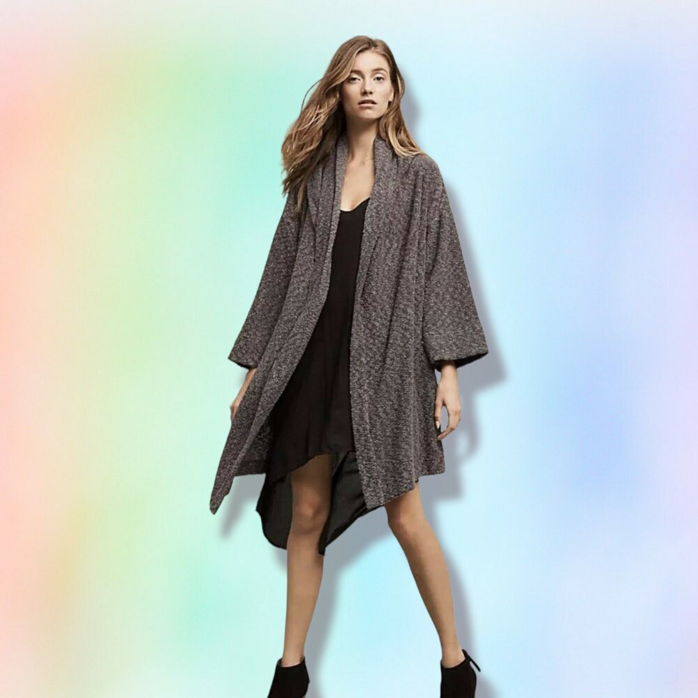 Anthropologie Saturday Sunday‎ S Gray Metallic Ingleside Hooded Long Cardigan
